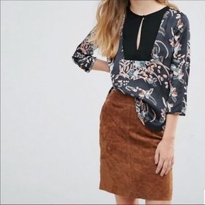 Hunt Club Suede Leather cognac pencil skirt 10